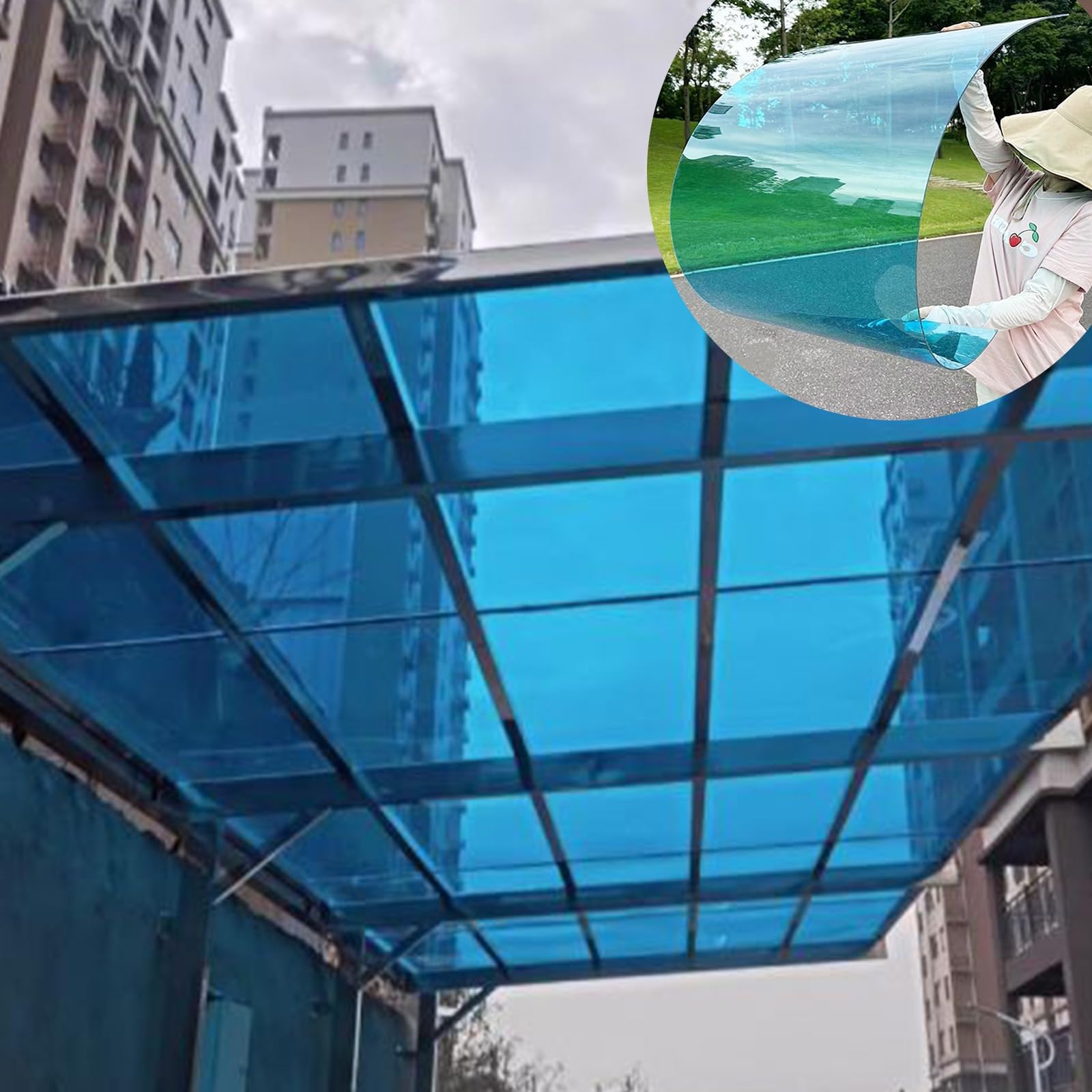 2mm Thick roof Skylight Panels, Polycarbonate Roofing Sheets, Transparent Acrylic Plastic Panels, PC Plastic Panels, Polycarbonate Sheets, Strong and not Easily Deformed.(Blue,5.1 x 29.5ft)