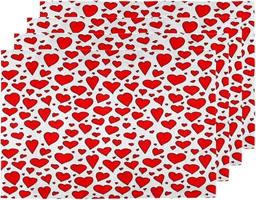 Love Heart - Juego de 6 manteles individuales de tela de 12 x 18 pulgadas, manteles individuales cuadrados para mesa de cocina, resistentes al