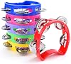 6 Pack Colorful Tambourine for Kids Adult Plastic Handheld Tambourine Musical Instruments with 4 Metal Jingles for Classroom, Preschool, Family Band and Party Supplies