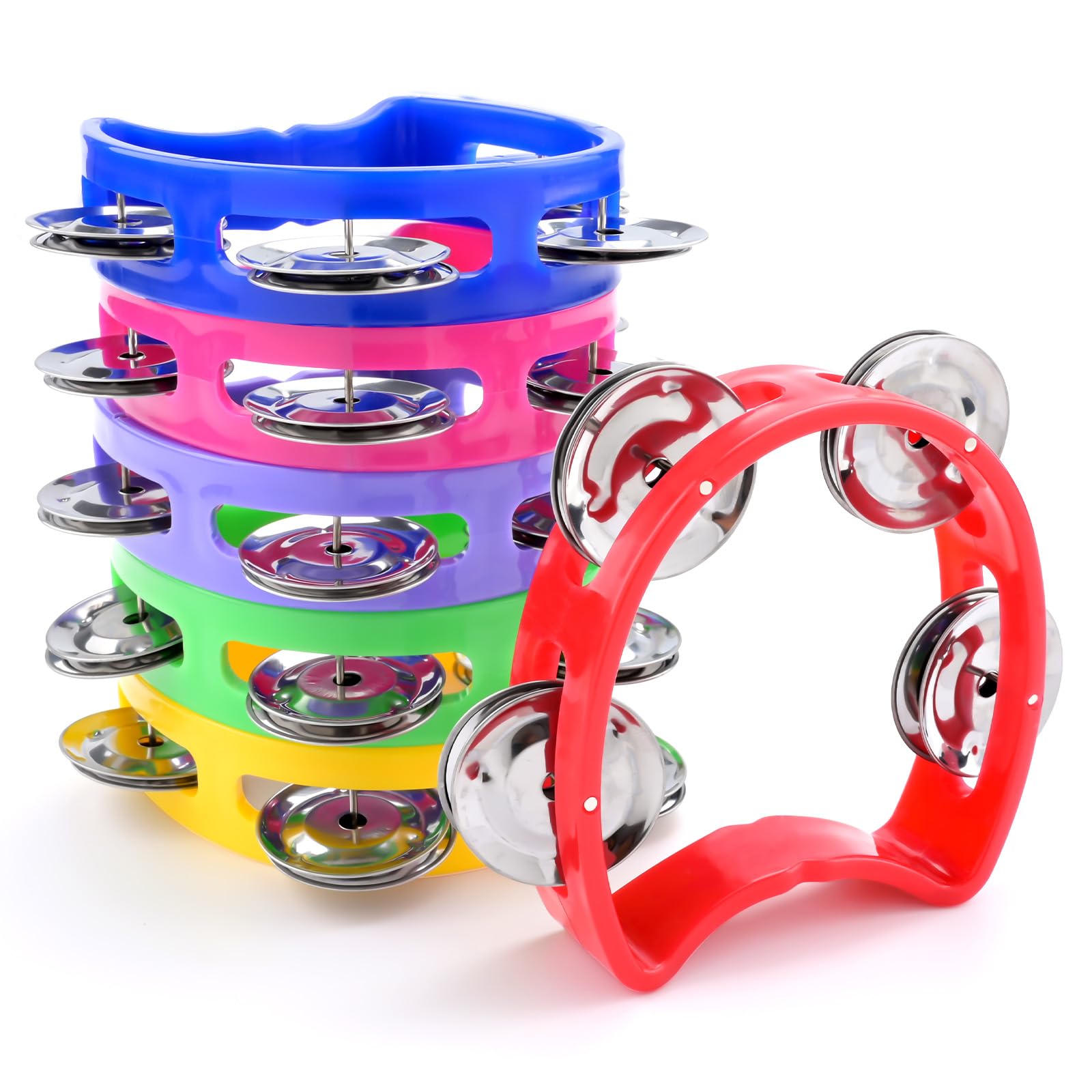Lot de 18 tambourins colorés en plastique pour enfants et adultes avec 4 grelots en métal pour salle de classe, préscolaire, groupe familial et fournitures de fête