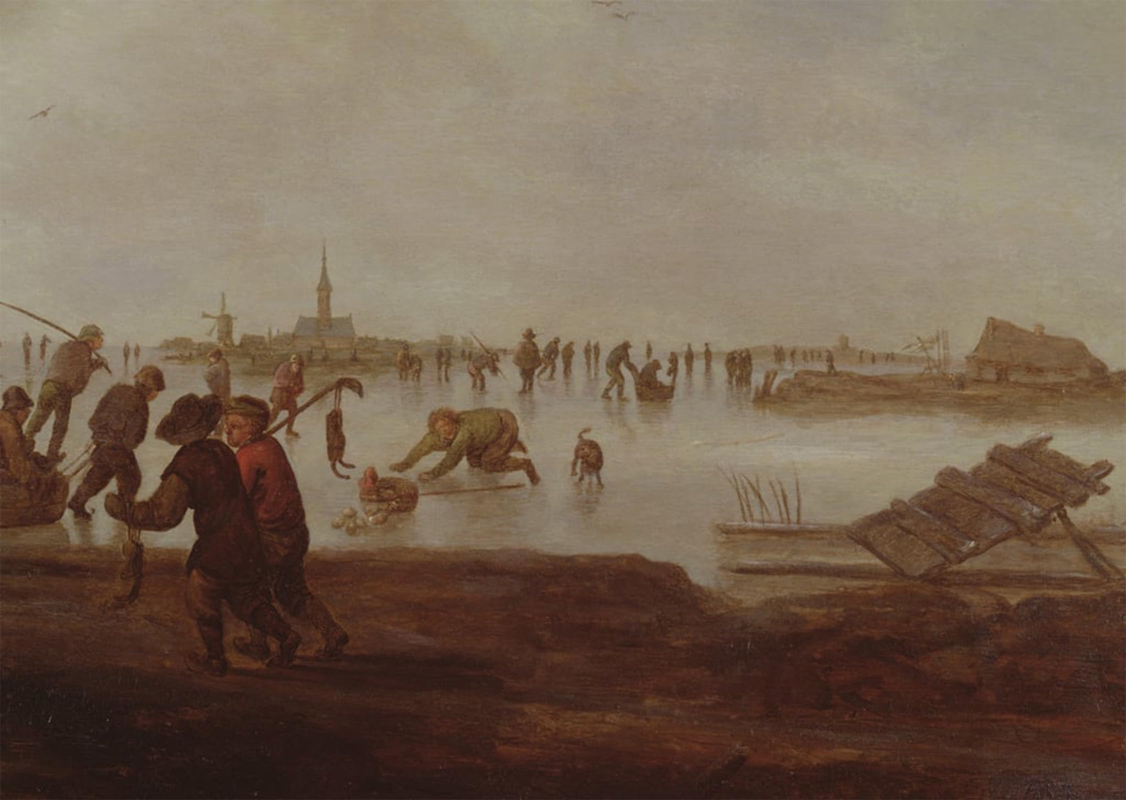 SERENDIPITP Abstract Painting Mural Print Picture Wall Decor Painting Figures Skating on Waterway by Hendrick Avercamp Vintage Wall Artwork for Home Decor 60x90cm