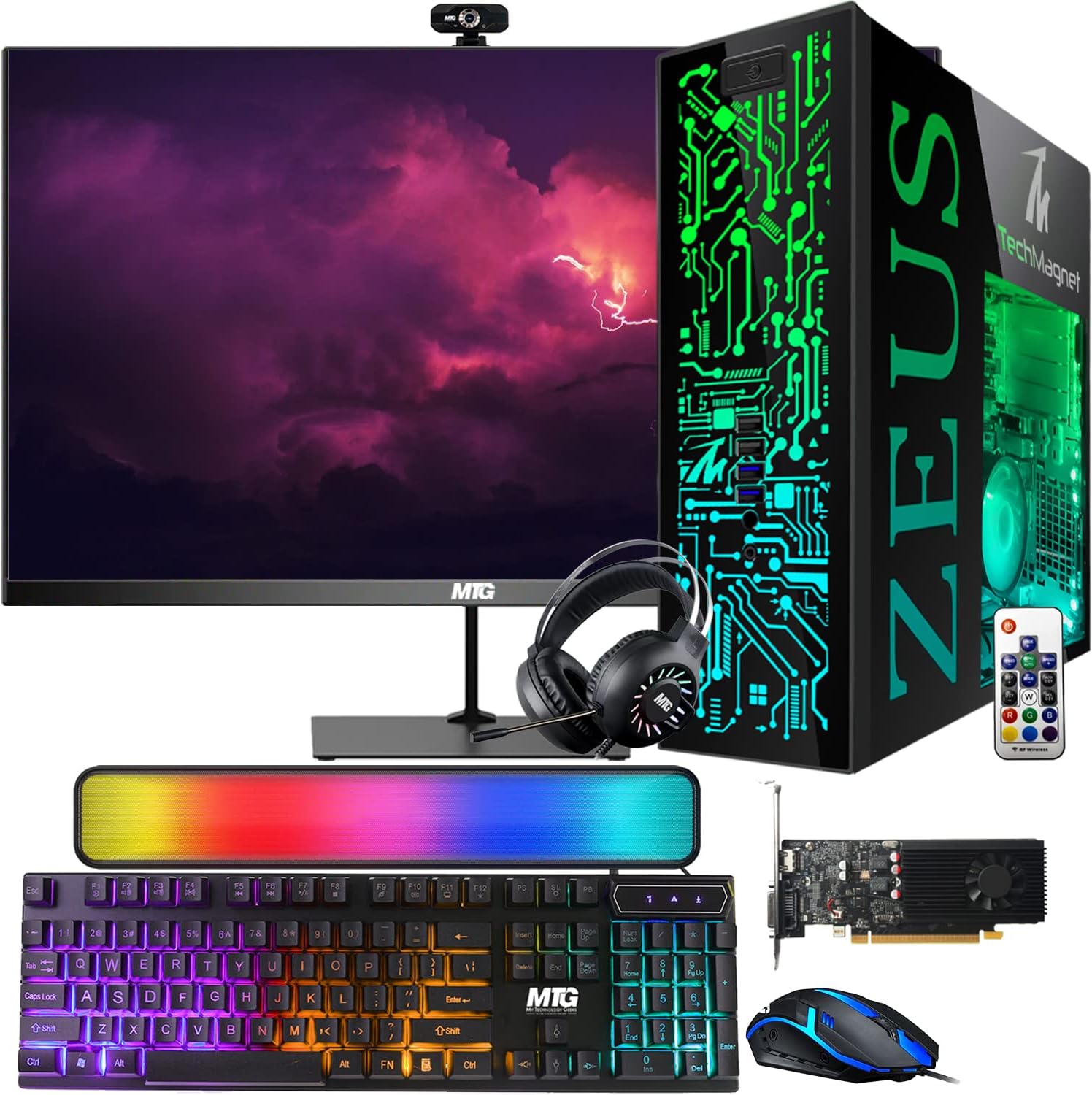 TechMagnet Gaming Desktop PC, Intel i7 6th Gen, Zeus Pro 6, GT 1030, 8GB RAM ARGB, 1TB SSD, 22 Inch Monitor, Wi-Fi | Bluetooth Adapter, Webcam, RGB Kit, Windows 11 (Renewed)