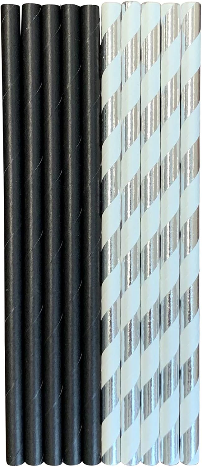 500 Count | Kingseal FSC Certified Paper Cocktail Straws, Unwrapped, 6mm x 5.75 Inches, Silver Stripe, Biodegradable, Earth Friendly, Bulk Pack - 1 Box of 500 Straws - Image 8
