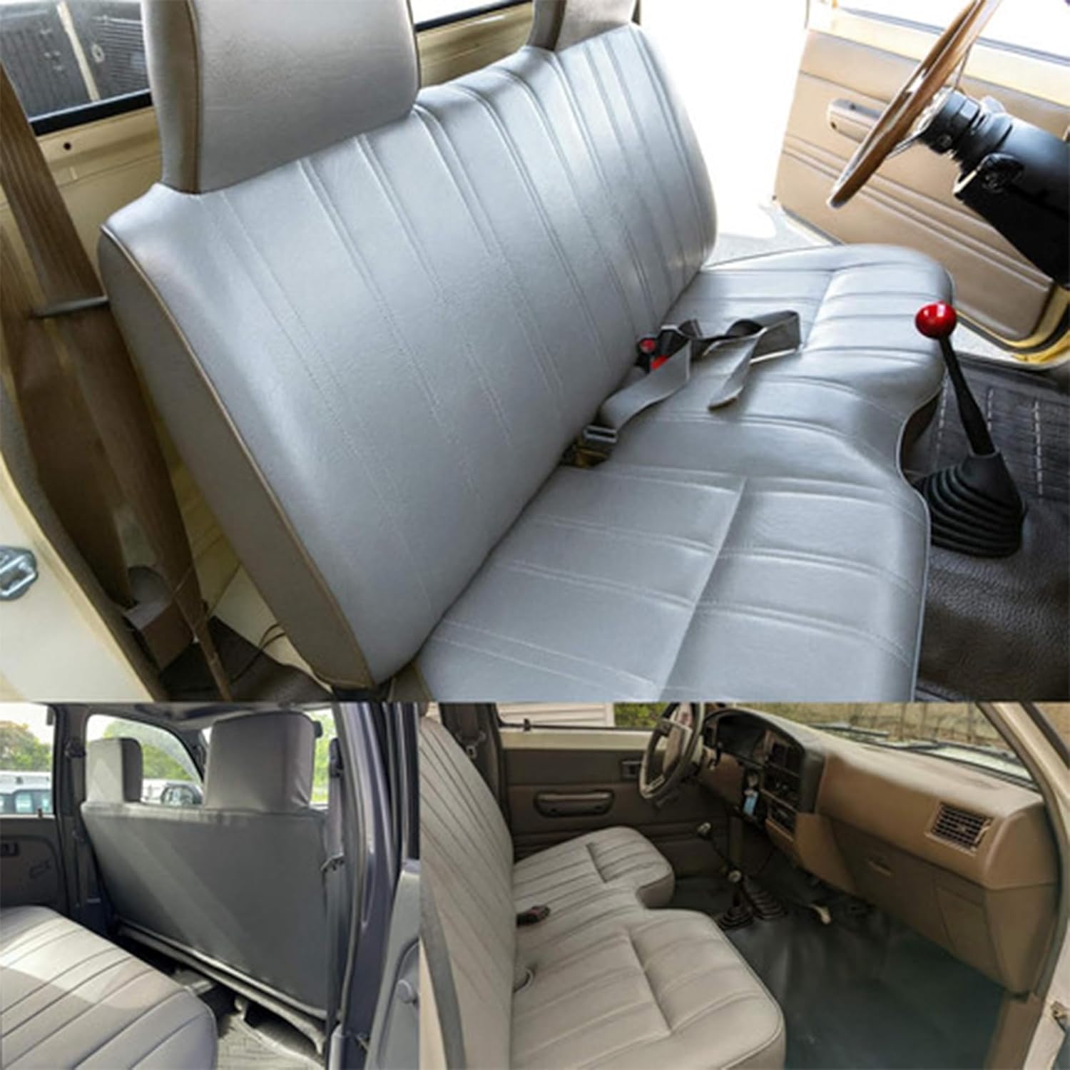 GXARTS Front Both Side Bottom and Top Lean Back Replacement Leather Bench Seat Cover Gray Compatible with Toyota Pickup Hilux 1987 1988 1989 1990 1991 1992 1993 1994