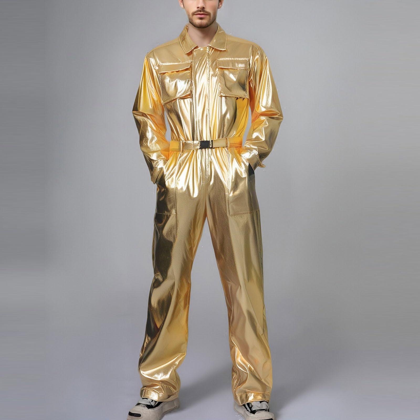Tuta da Lavoro per Uomo Brillante Abbigliamento da Lavoro Cotte Mecanico Alta Visibilità Tenuta Meccanica Tuta Lavoro per Festa Cocktail Party Clubbing Carnevale