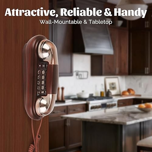 Miniatura 4 de Sangyn Teléfono fijo retro de pared con marcación de un solo toque, no requiere alimentación de CA, redireccionamiento, silencio, control de