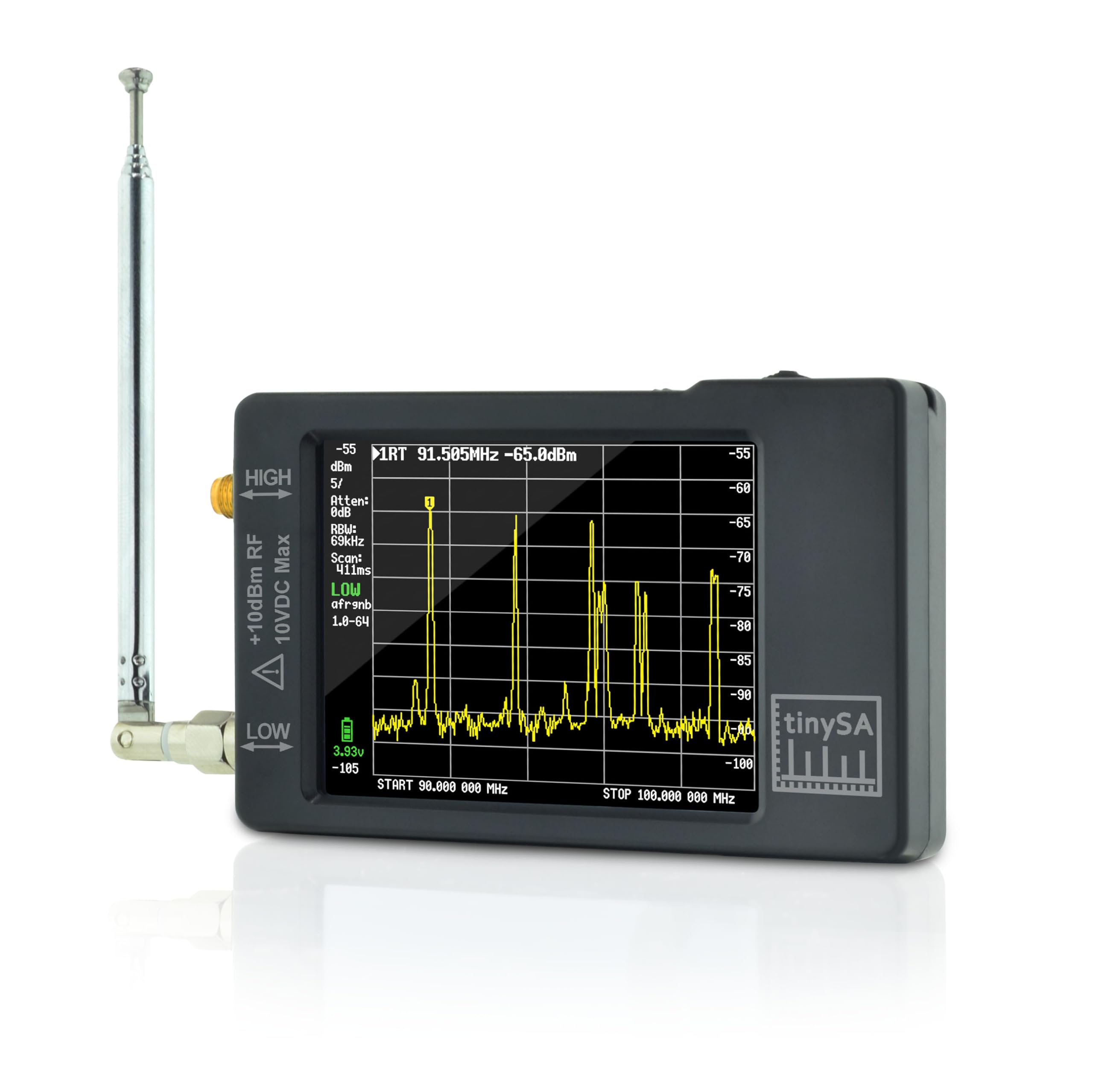 Analizzatore di Spettro Portatile TinySA 100kHz a 960MHz con Touchscreen da 2,8", Analizzatore di Frequenza V0.3.1, Generatore di Segnale di Ingresso MF/HF/VHF e UHF con Protezione ESD