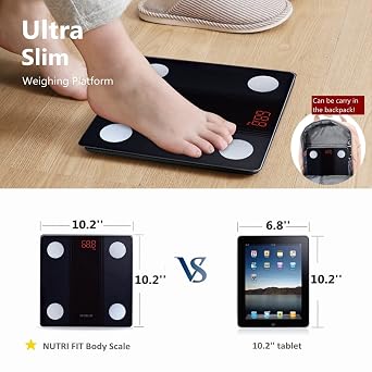 NUTRI FIT Smart Body Fat Bluetooth Scale Slim & Portable + Digital Hanging Luggage Scale for Fish Weight- 2 Pack