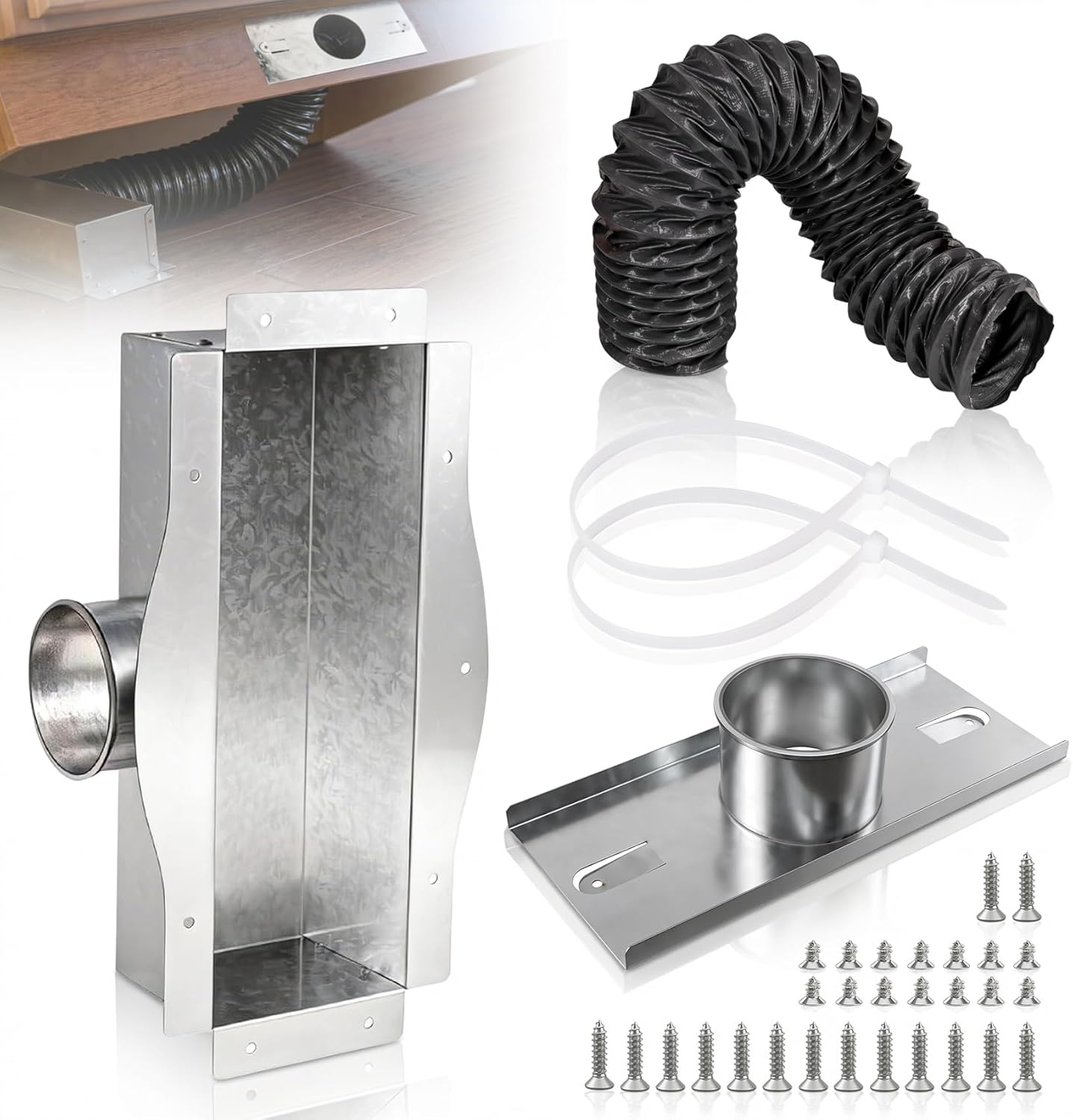 4" Under Cabinet Toe Kick Ducting & Vent Cover Kit | Fits 4" Cabinet Cavity, 4x10"/4x12" Floor Vents | Boosts HVAC Efficiency, Reduces Energy Costs & Improves Ventilation
