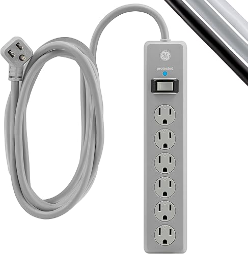 Miniatura 2 de GE - Protector de sobretensión de 6tomas, extensión de 25pies, regleta multicontactos, 800julios, enchufe plano, tapas de seguridad de cierre por