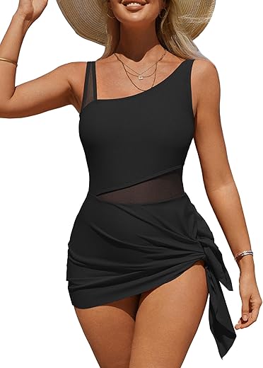 Azonee Women’s Tummy Control Swimdress with Skirt & Briefs