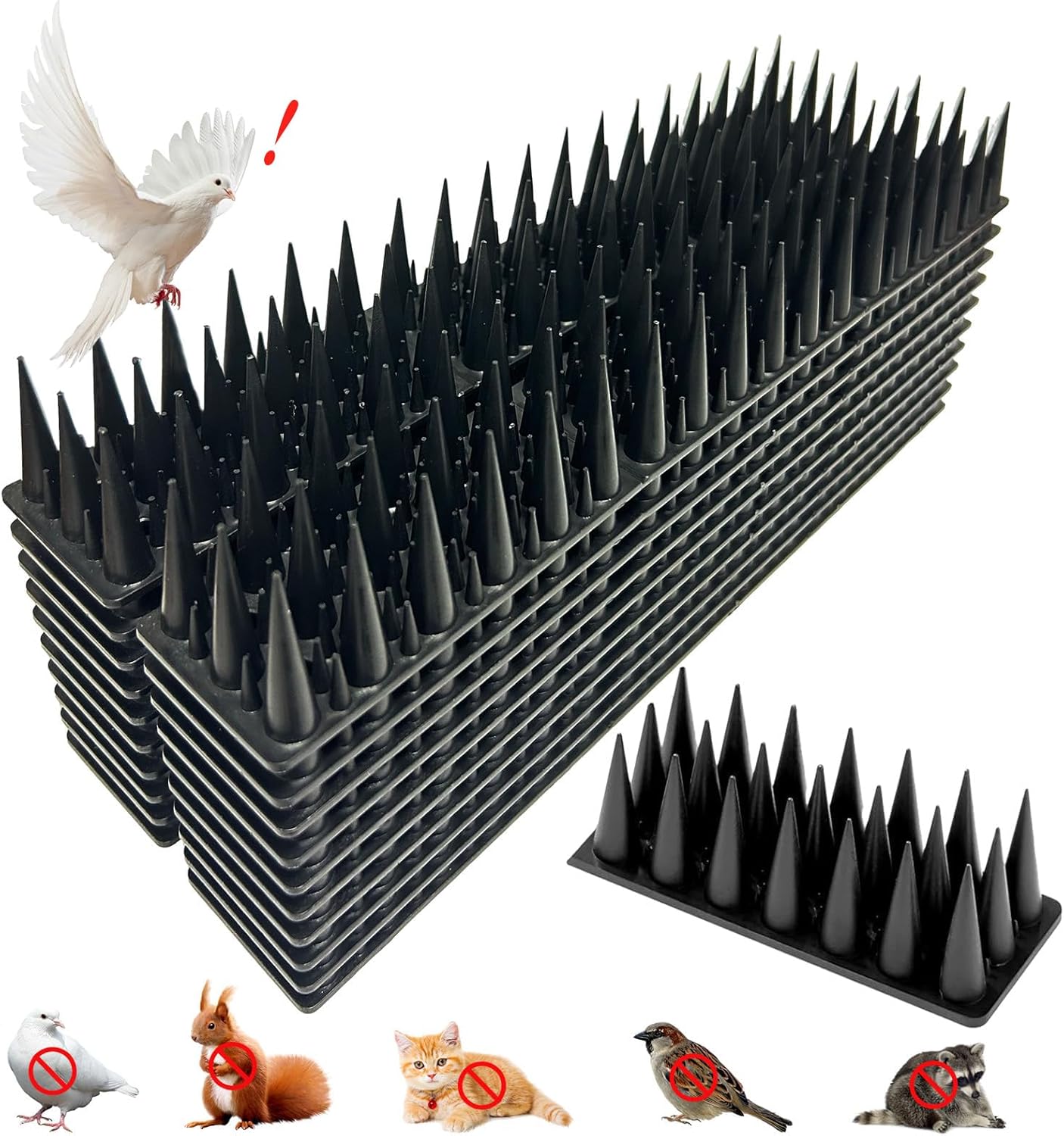 Plastic Bird Spikes Deterrent for Outside, Fence Spikes 20pack 19.7Feet Cat-Pigeon-Squirrel-Raccoon-Bird Deterrent Anti-Climb Spikes to Keep Away from Patio Porch Yard Garden Fence Roof Deck Backyard