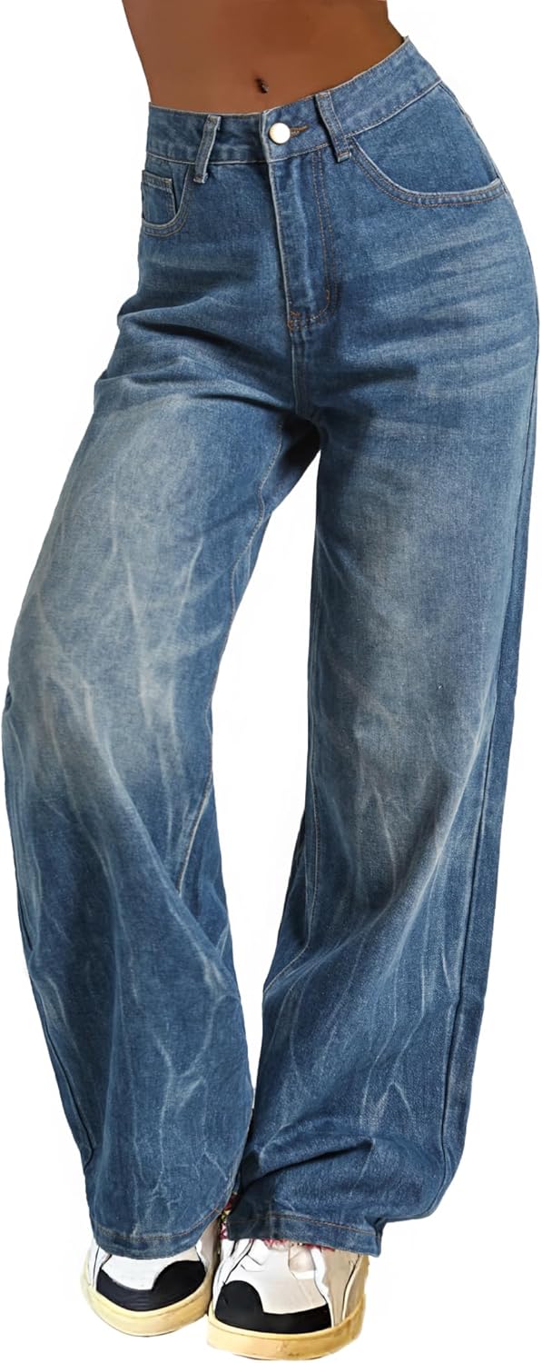 EMMIOL Baggy Jeans for Women, Wide Leg Jeans Plus Size Boyfriends Denim Pants, Y2K Vintage Style