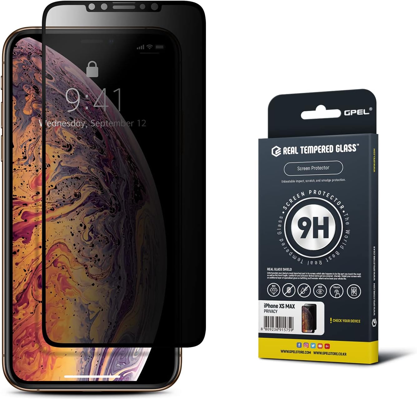 Privacy Screen Protector for iPhone Xs Max/iPhone 11 Pro Max compatible Real Tempered Glass [Privacy Anti Spy] Case-Friendly Work with most Case HD Clarity 9H Hardness 99% Touch Accurate