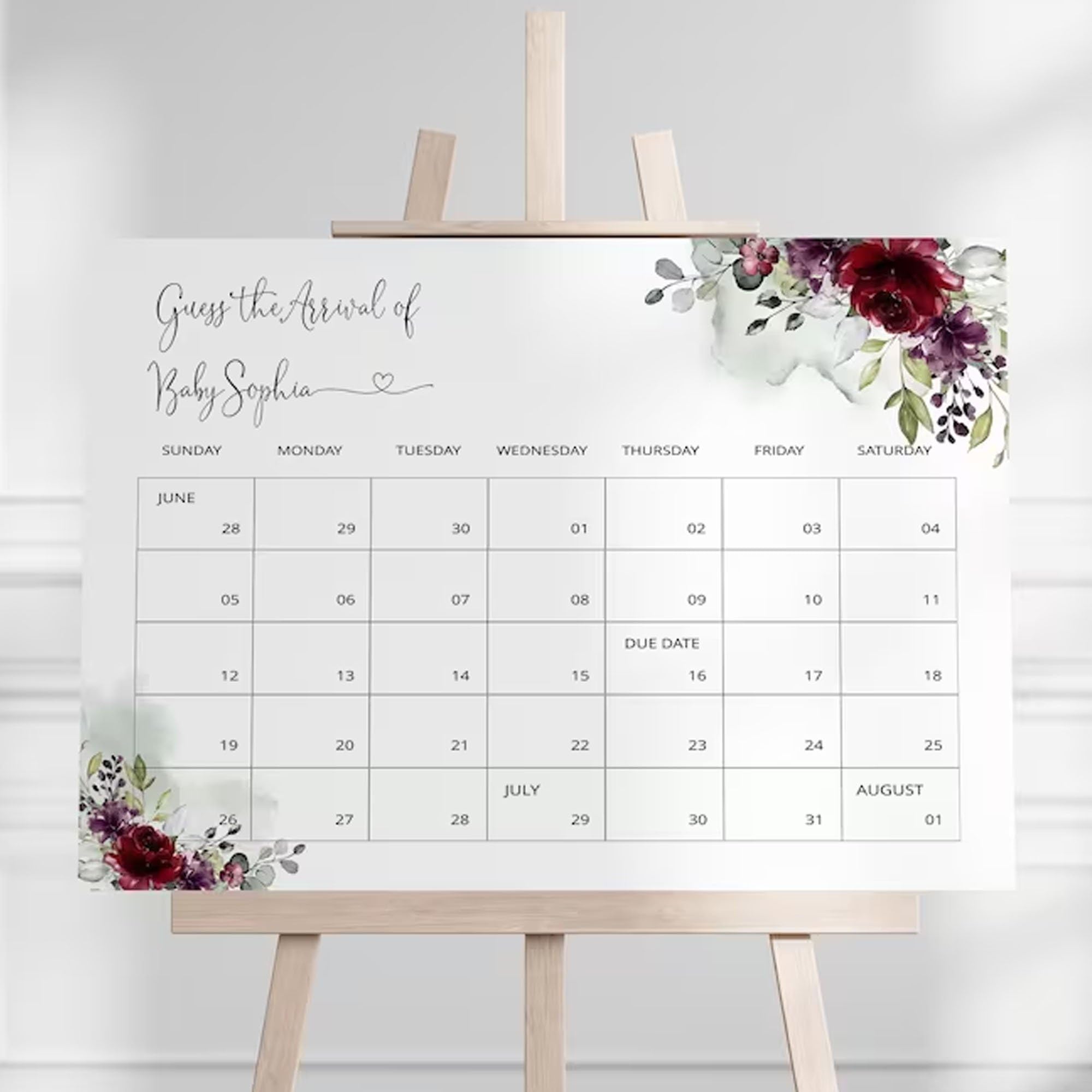Amazon.com : Baby Due Date Calendar Game sign, Burgundy Baby Shower Game  Template sign, Editable Baby Prediction sign, Personalized Baby Due Date  Calendar Game Sign, Baby Arrival Calendar Game sign, Guess Baby's