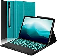 Vista 1 de IVEOPPE Funda para teclado Tab S8 Plus/S7 FE/S7 Plus de 12.4 pulgadas, 7 colores retroiluminados y desmontable teclado inalámbrico y panel táctil