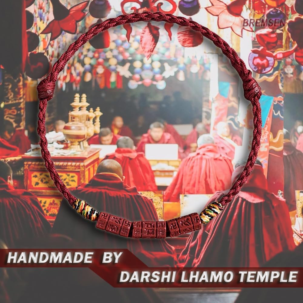 yautja Buddhist Red String Bracelets Spiritual Om Mani Padme Hum Lucky Protection Red Cinnabar Beads Bracelet Tibetan Handmade Amulet Yoga Prayer Adjustable Buddha Bracelet Spiritual Jewelry Gift for Women - Image 2