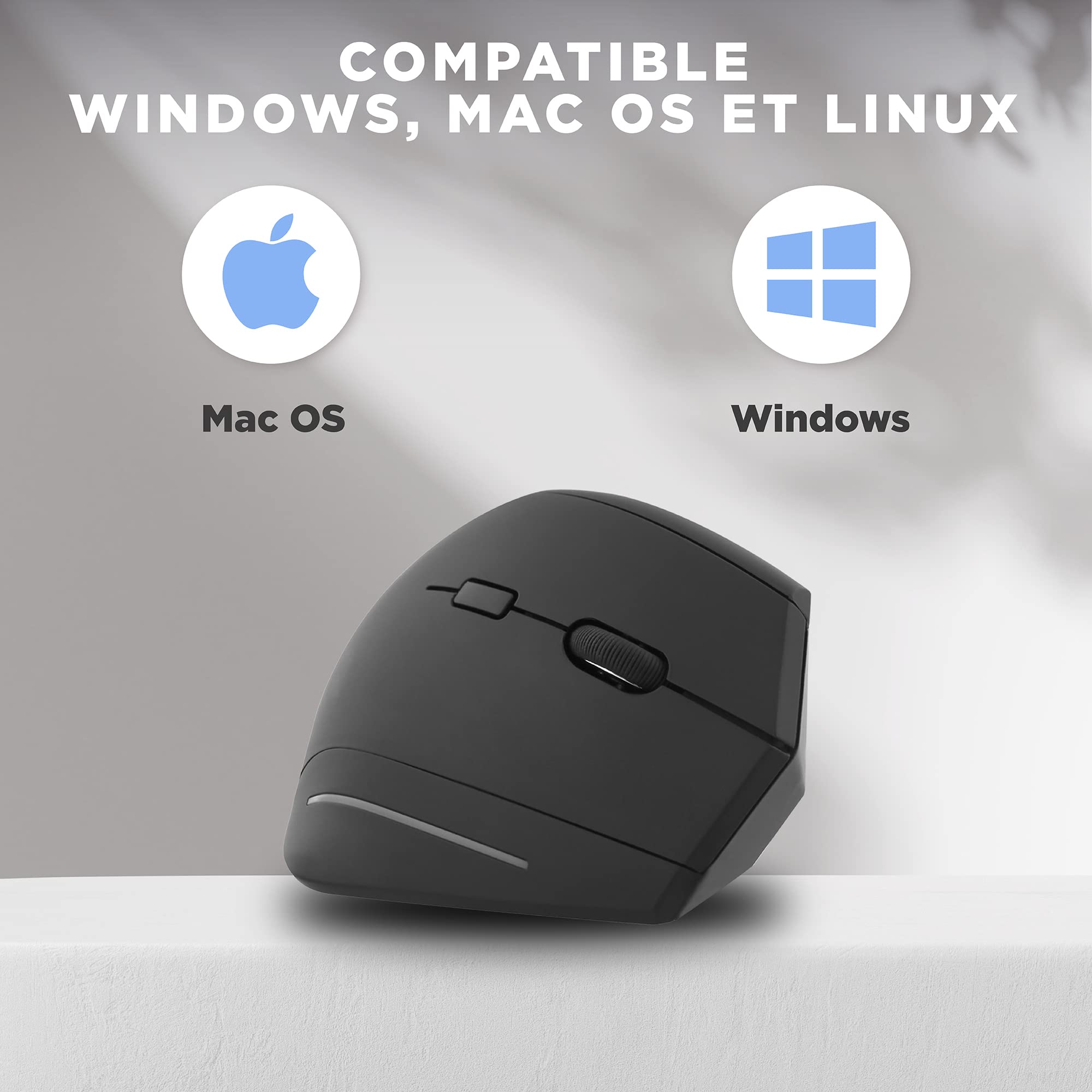 T'nB Souris Moreno - Souris sans Fil Ergonomique Verticale, Double Connexion par Bluetooth et Radiofréquence, Soulage Le Poignet, Idéal Usage Professionnel et Télétravail - Noir