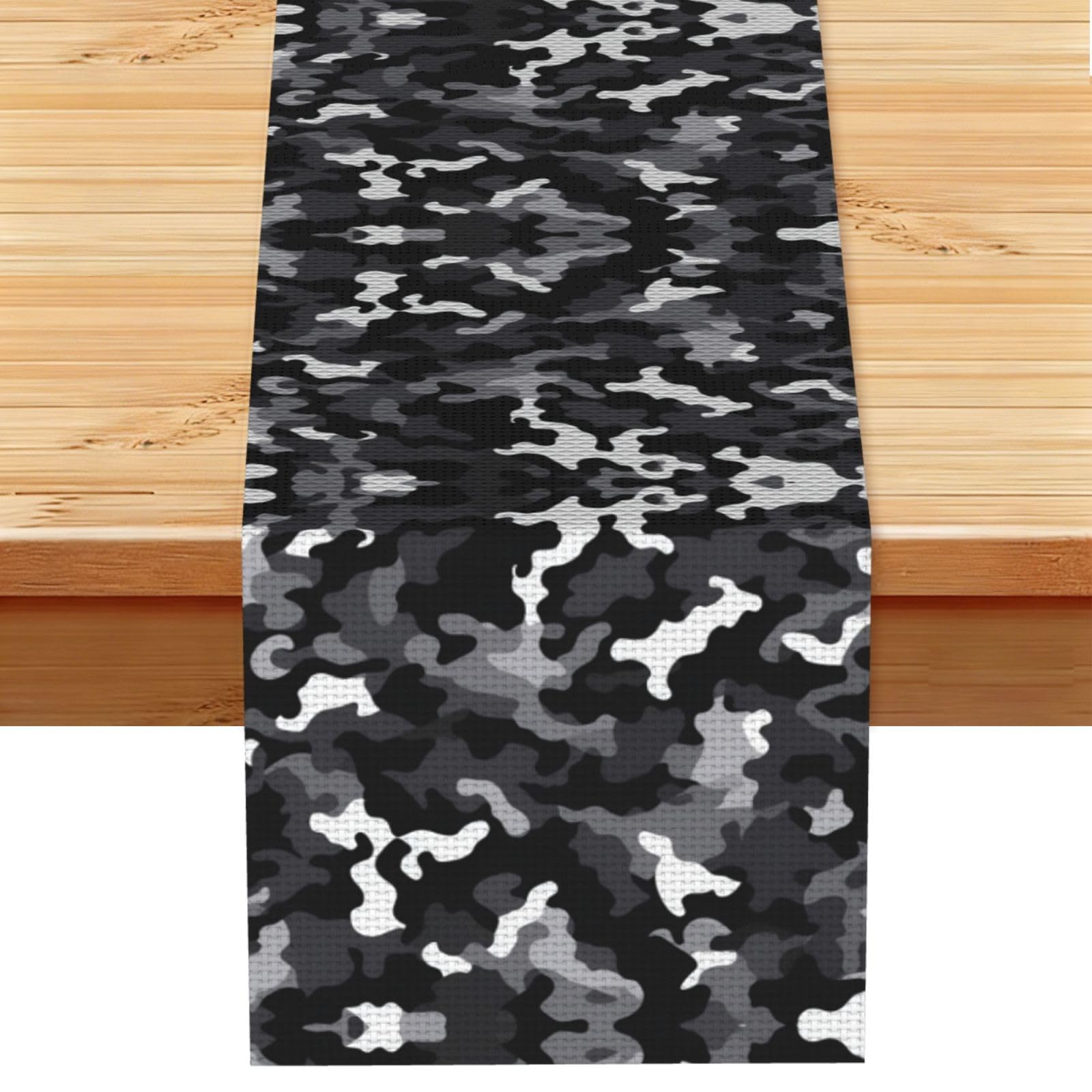 Sleek White Grey Camo Printed Table Runner 13 x 72, Wrinkle Resistant Decor for Dining Table Coffee Table Fireplace