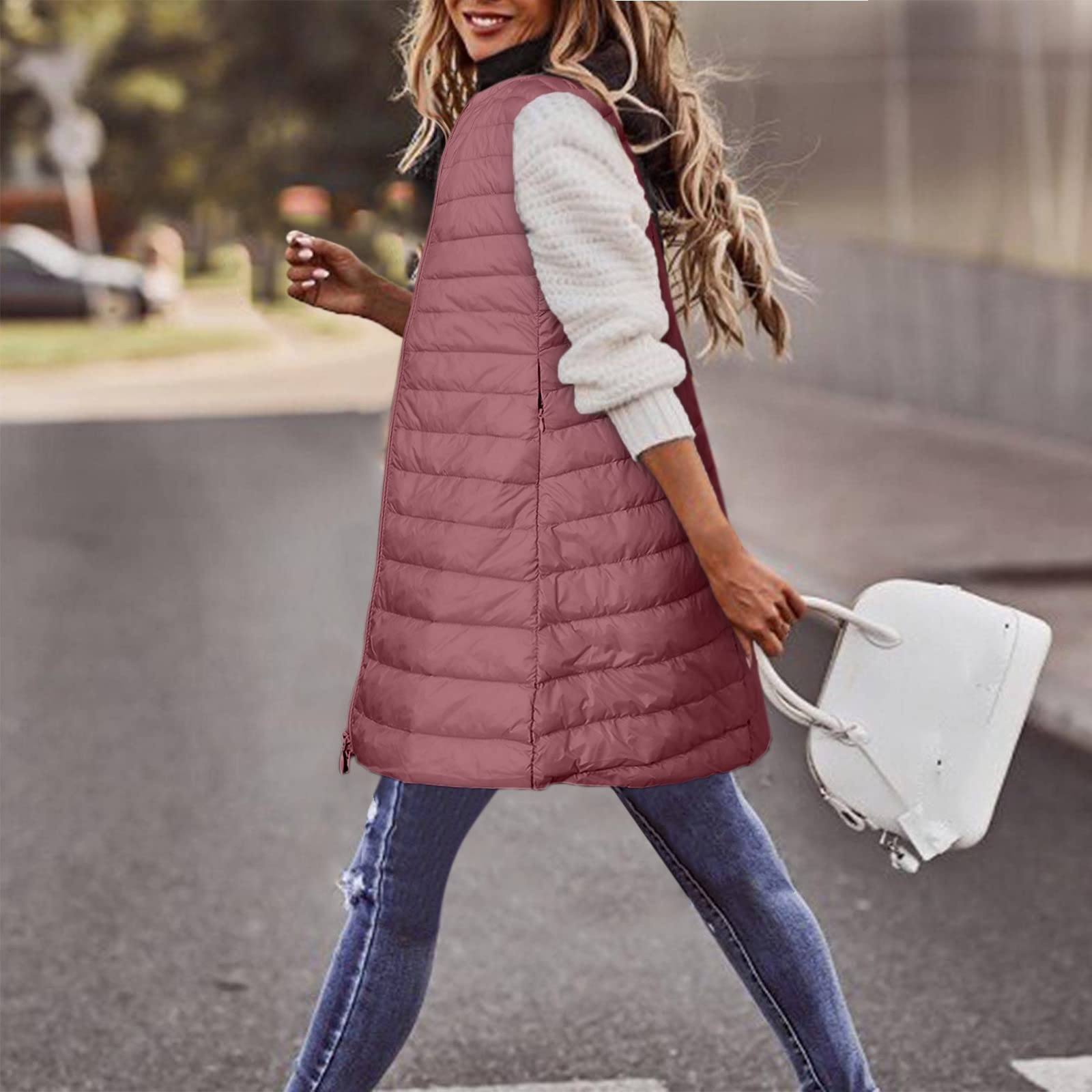 Generisch Piumino da donna, taglie forti, lungo, invernale, sottile, leggero, con tasche