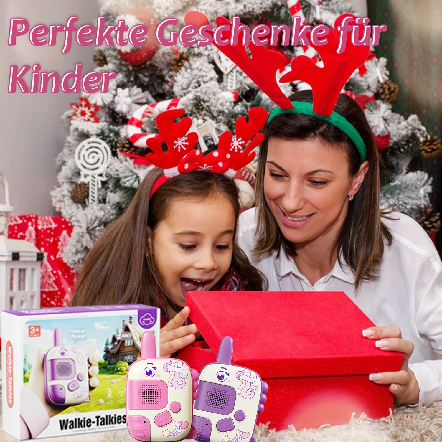 DQMOON 2PCS Walkie-Talkie Bambini, Unicorno Regalo Bambina 3 4 5 6 7 Anni Giochi Bambina 3-9 Anni Walkie Talkie Giocattoli Bambini 4-8 Anni Compleanno Regali Natale Giochi Esterno Giocattoli Unicorno