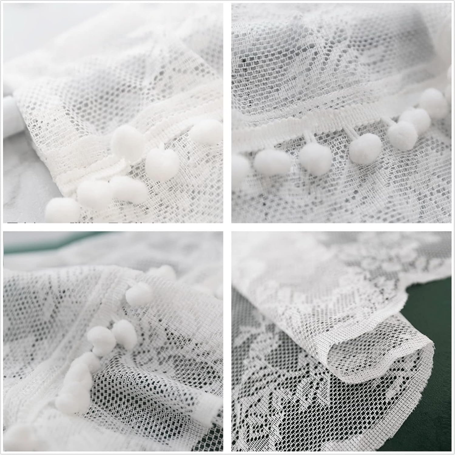 Short Curtain Transparent White Sheer Voile Curtain Net Curtain with Floral Embroidery Lace Window Treatment Valance Panel Drapes Half Curtain for Kitchen Café Bedroom Cabinet Door Curtain