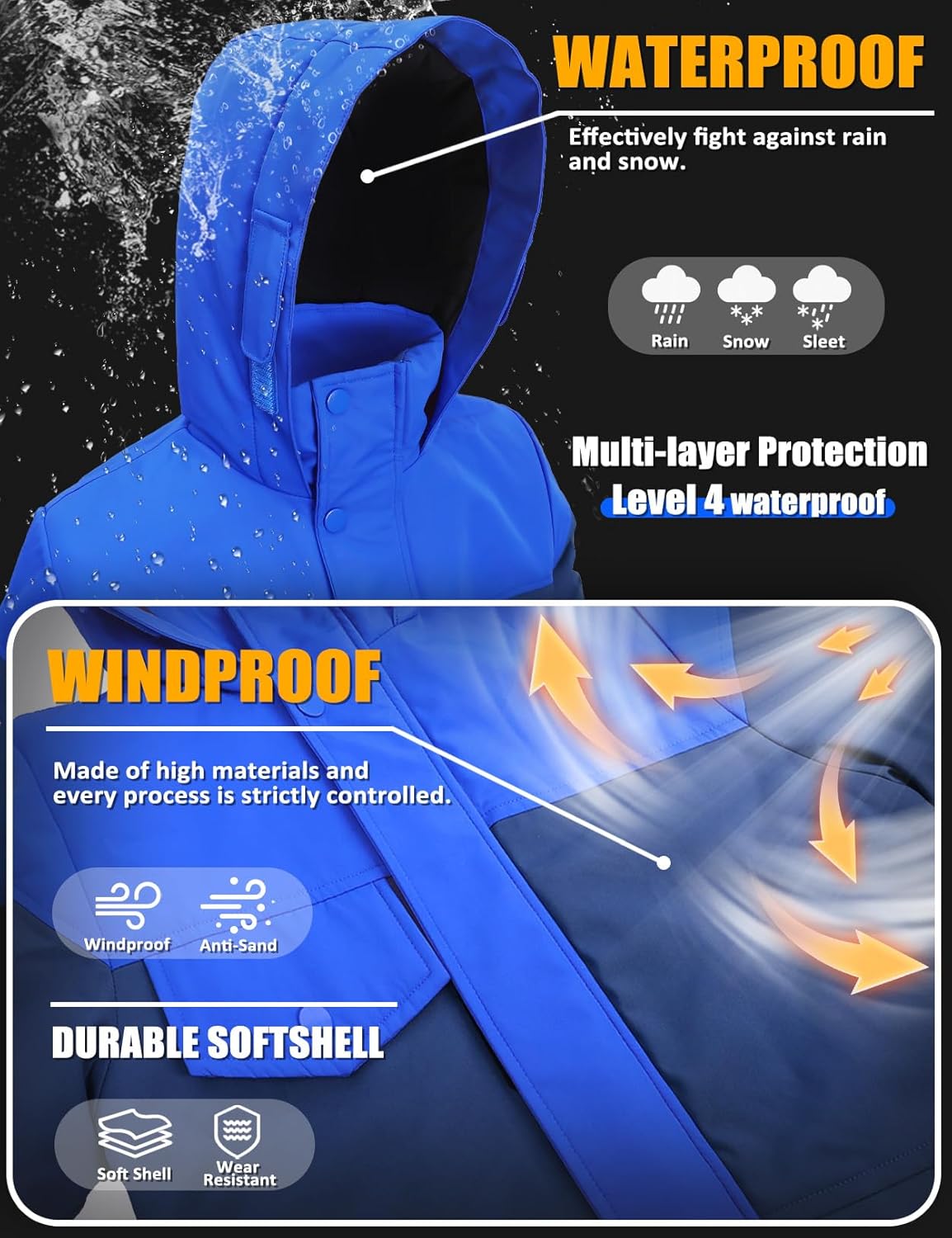 GEMYSE Boys Winter Coat Waterproof Windproof Boys Ski Jacket with Hood Kids Insulated Quilted Outerwear - Image 4