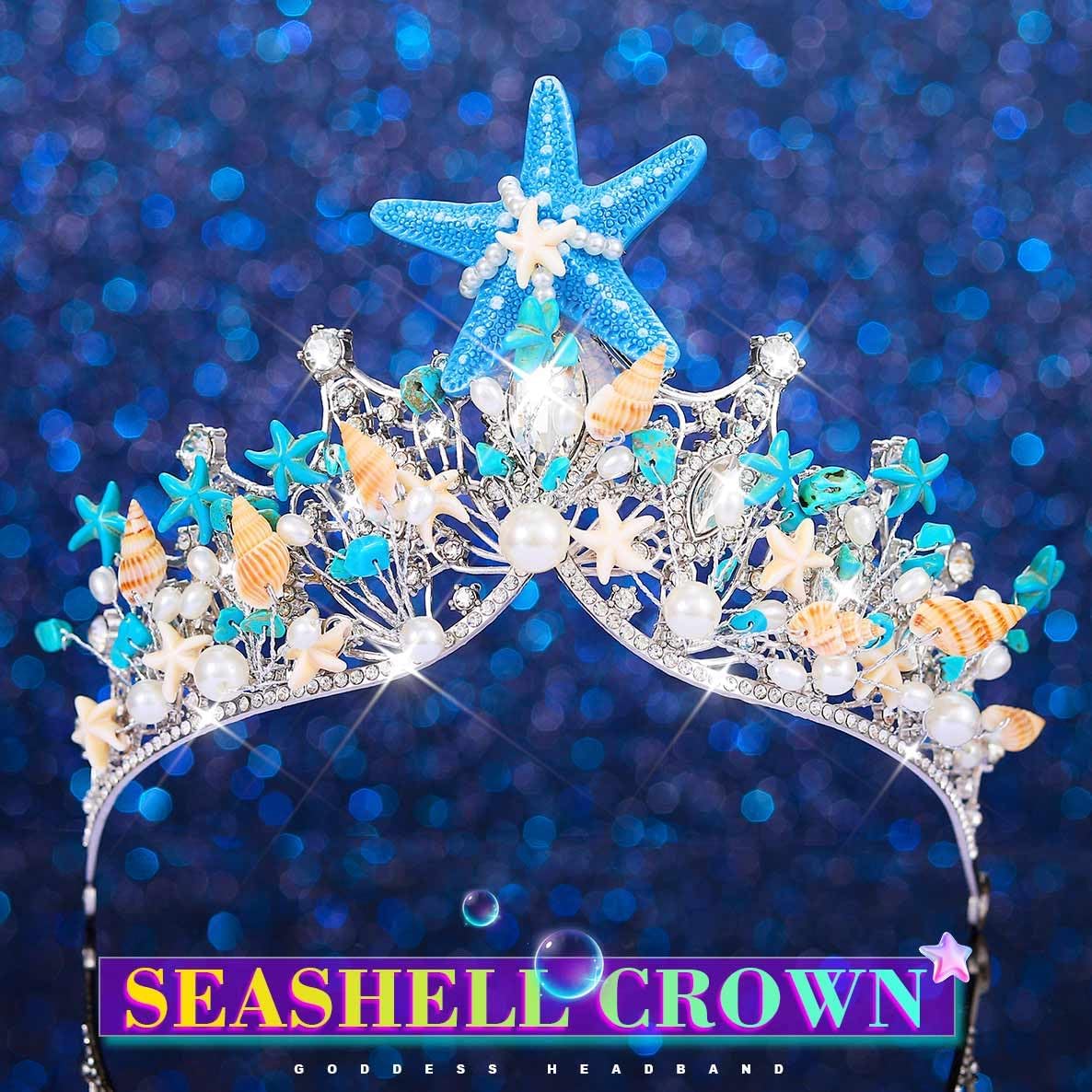 JEAIRTS Starfish Wedding Crown Headband Silver Sparkly Rhinestone Pearl Headpiece Bridal Hair Accessories for Women - Image 2