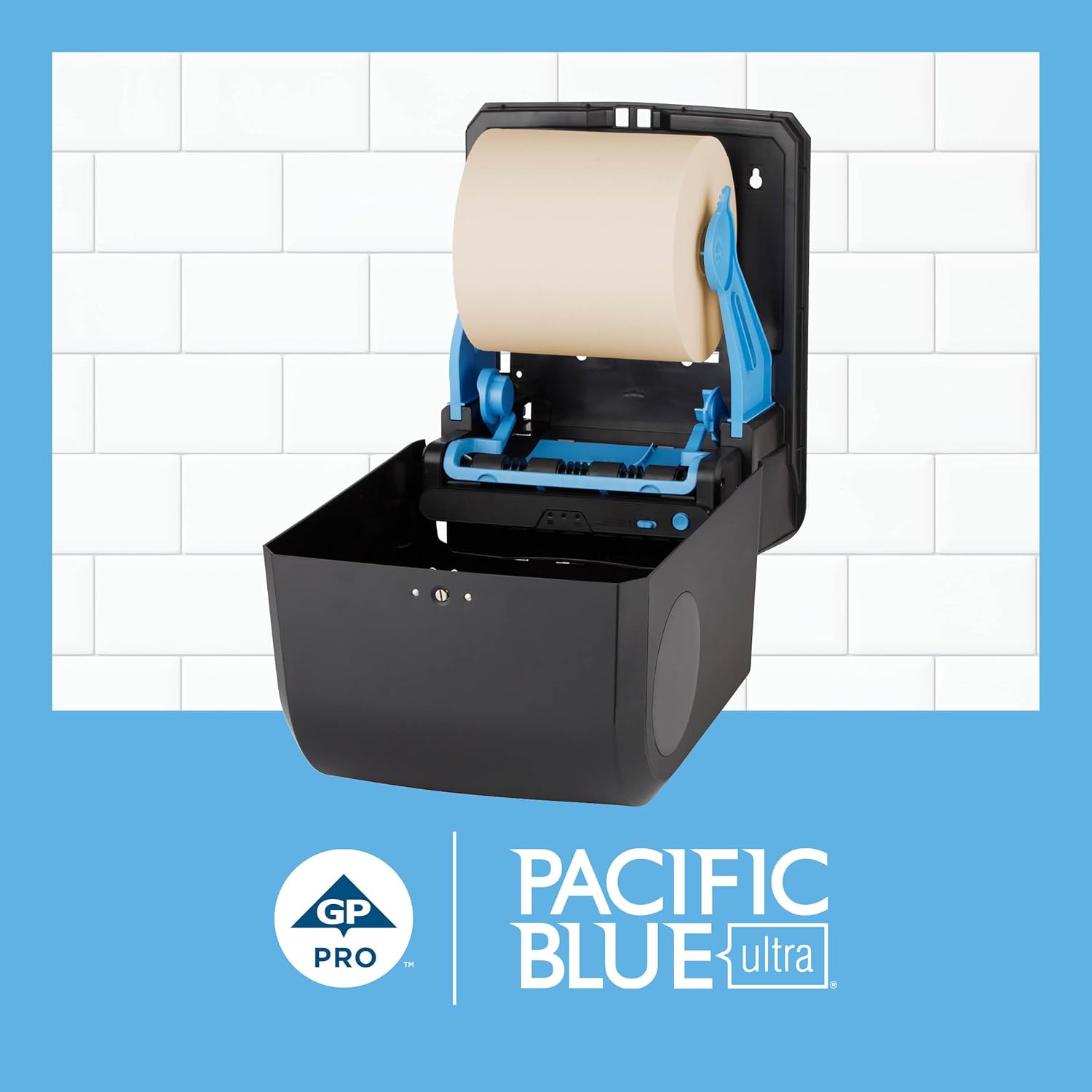 Pacific Blue Ultra® 8” High-Capacity Automated Touchless Paper Towel Dispenser Starter Kit by GP PRO (Georgia-Pacific), 1 Black Dispenser (59590), 1 Brown Towel Roll (26495)