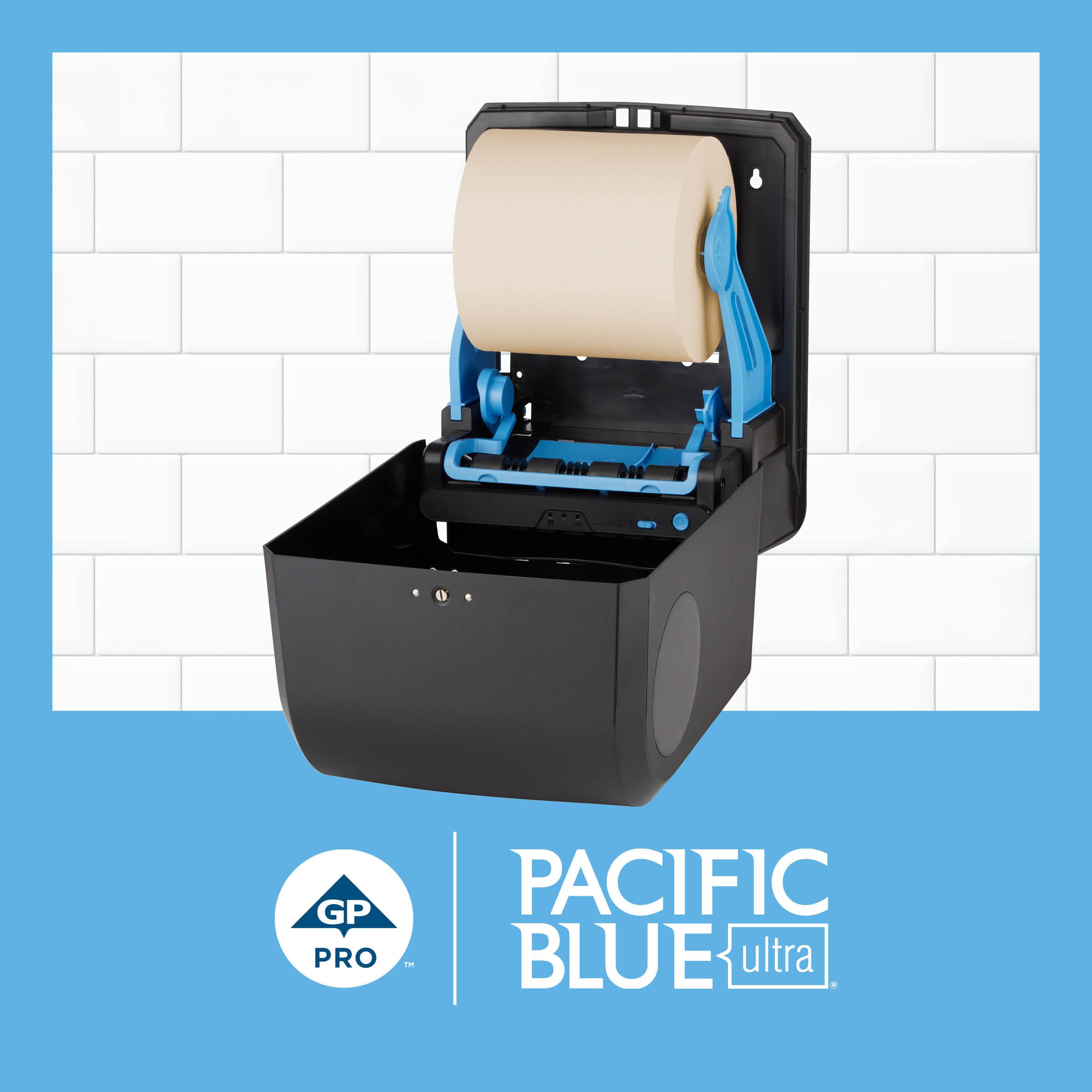 GP Pro (Georgia-Pacific), dispensador automático de Toallas de Papel sin Contacto de 8 Pulgadas, de Alta Capacidad, dispensador Negro (59590), 1 Rollo de Toalla marrón (26495)