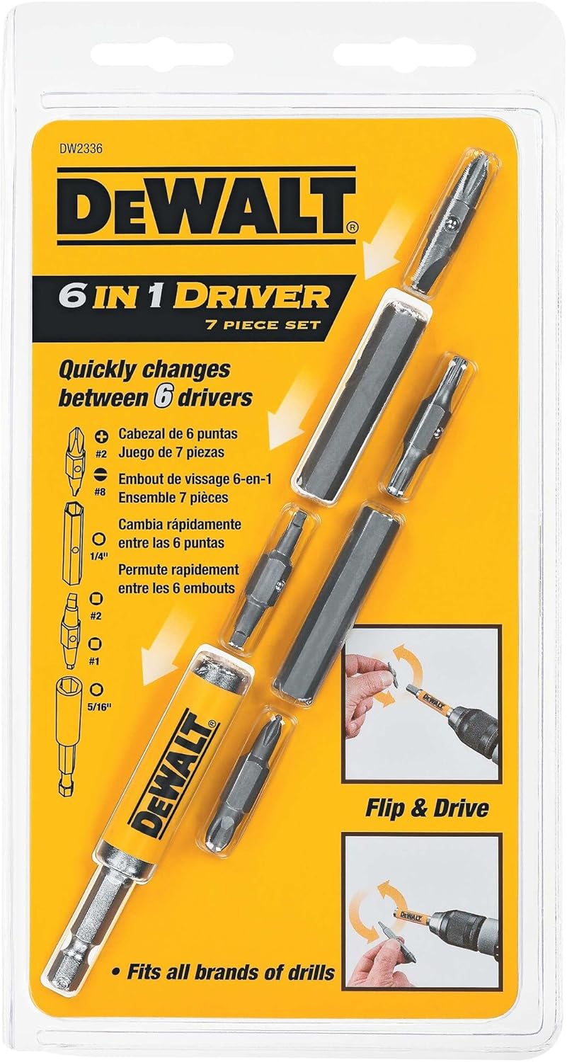 DEWALT Bit Set with 6-in-1 Flip and Switch Driver System, 7-Piece (DW2336) , Yellow