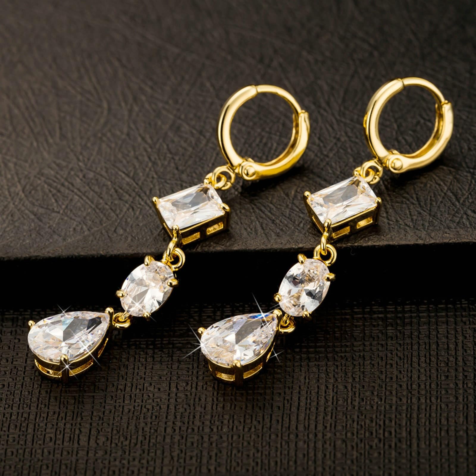 Damen Ohrstecker Vintage für Damen, Trendy mit Moissanit Baumel-Ohrringe, Gelbgold Modeschmuck Ohrringe Gold für Sie