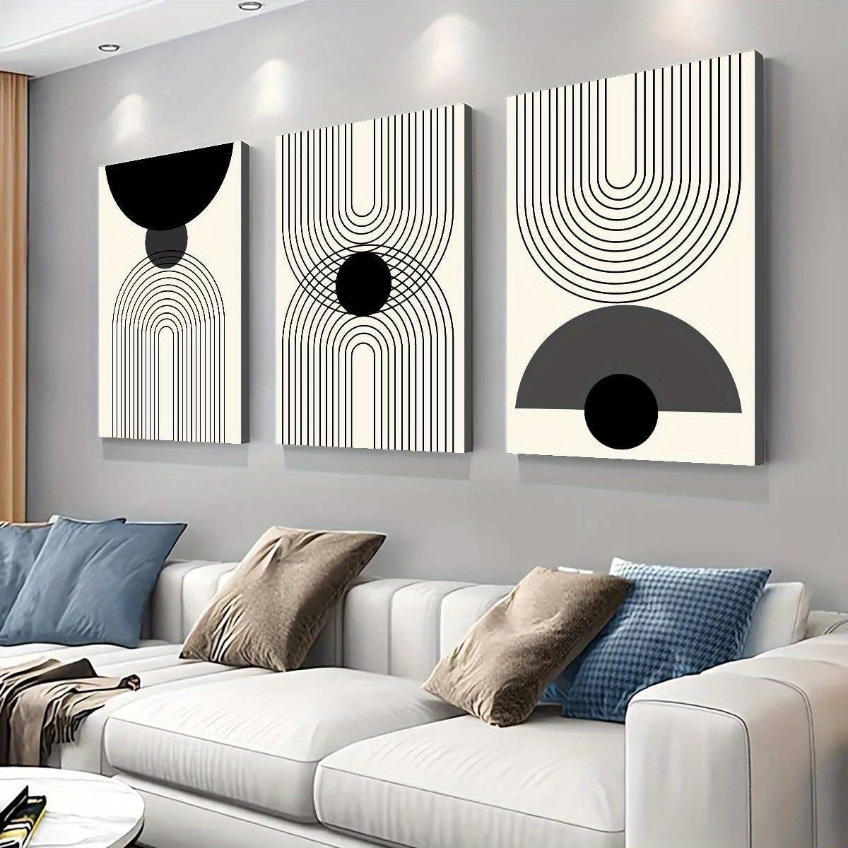 IHHGNB 3pcs Set Abstract Geometric Mid-Century Modern Art Canvas Posters Wall Decor for Living Room Bedroom Office(40x60cm(16x24in) x3/No frame)