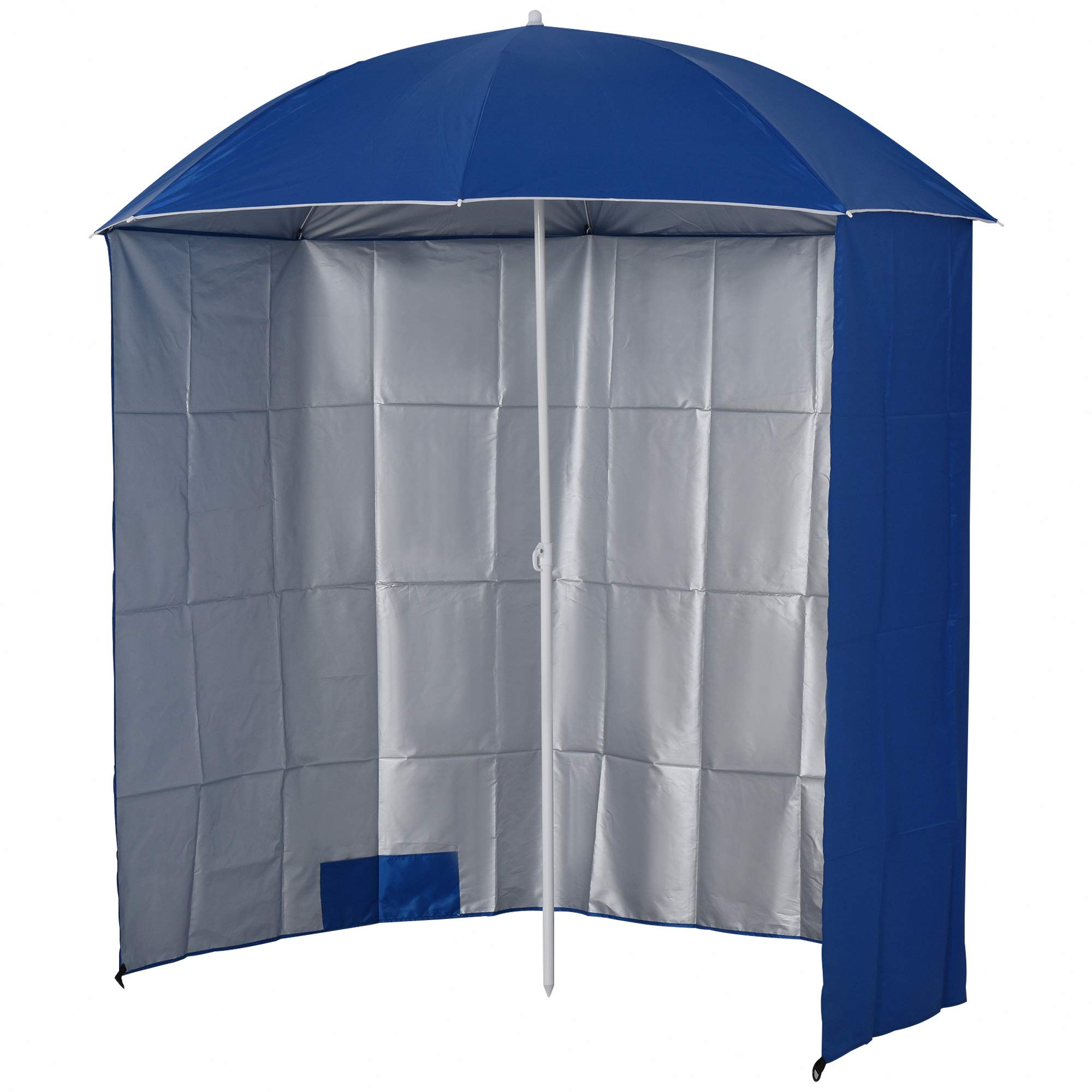 Outsunny Sombrilla de playa con pared lateral de poliéster azul 2,2 x 2,2 m