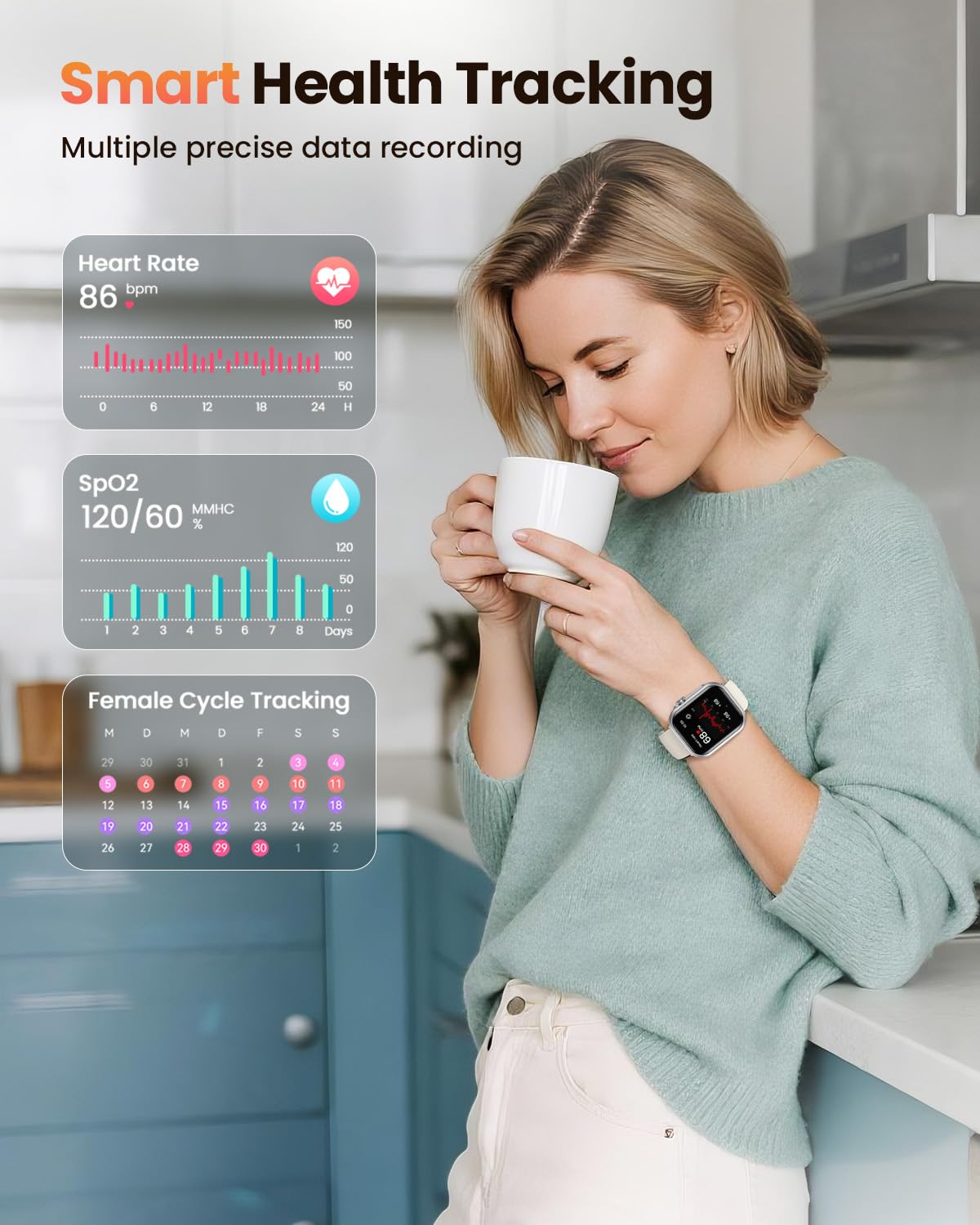 Reloj Inteligente Mujer con Autonomía 100 Días, 1000mAh Batería Grande, 1.83" Smartwatch Mujer con Llamadas, SpO2, Pulsómetro, Sueño, 120+ Modos Deportivos/Calorías/IP68 Podómetro/Android iOS Plata