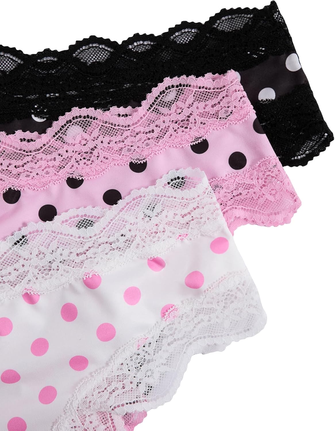 WDIRARA Women's 3 Pack Cute Graphic Panties Set Lace Trim Low Rise Comfy Thong Underwear - Image 4