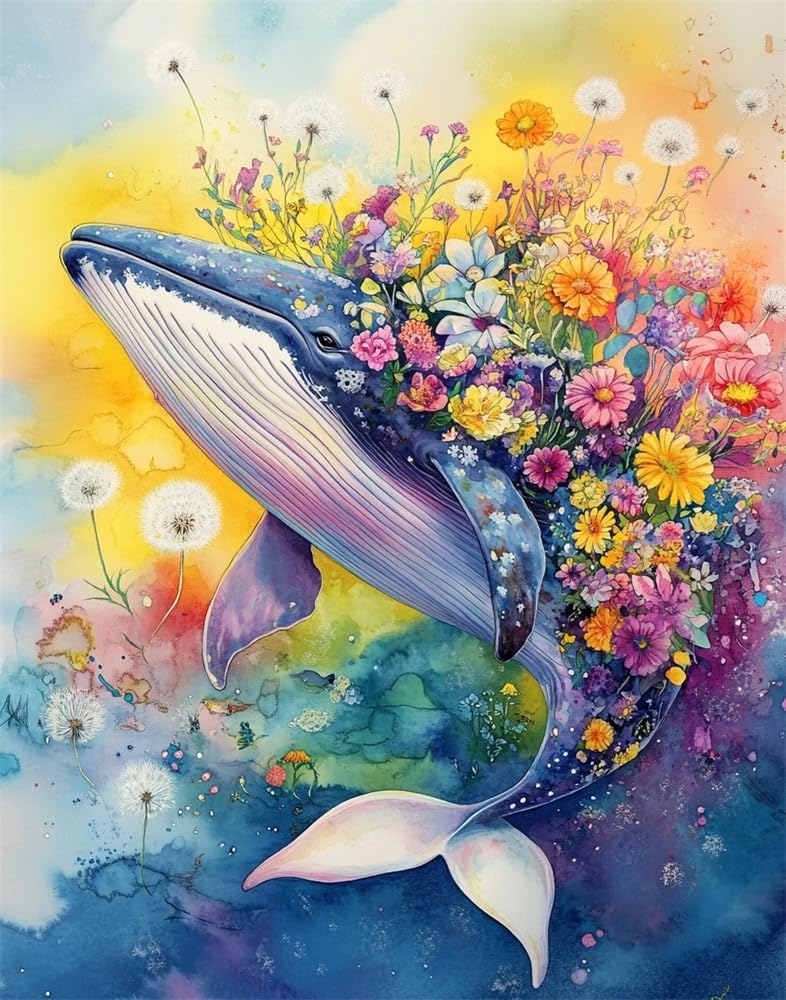 Stamped Cross Stitch Kits for Adults Beginners, Whale and Flowers DIY Cross Stitch Patterns Kits Printed Dimensions Needlepoint Kits,Crafts Embroidery Kits for Home Decor Adult Craft Kits