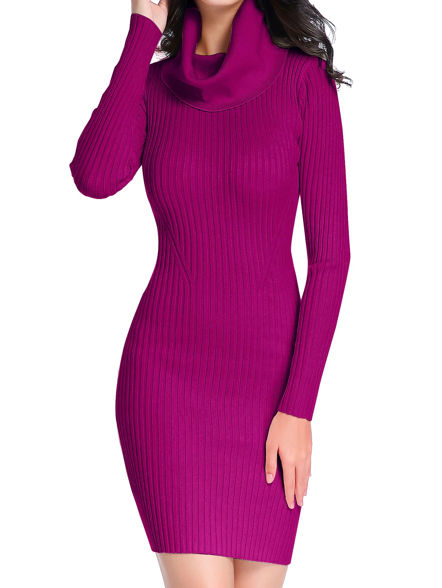 v28 Sweater Dress for Women Ribbed Knit Fitted midi Sexy Fall Winter Bodycon Cowl Neck Dresses, Lightpurple, M