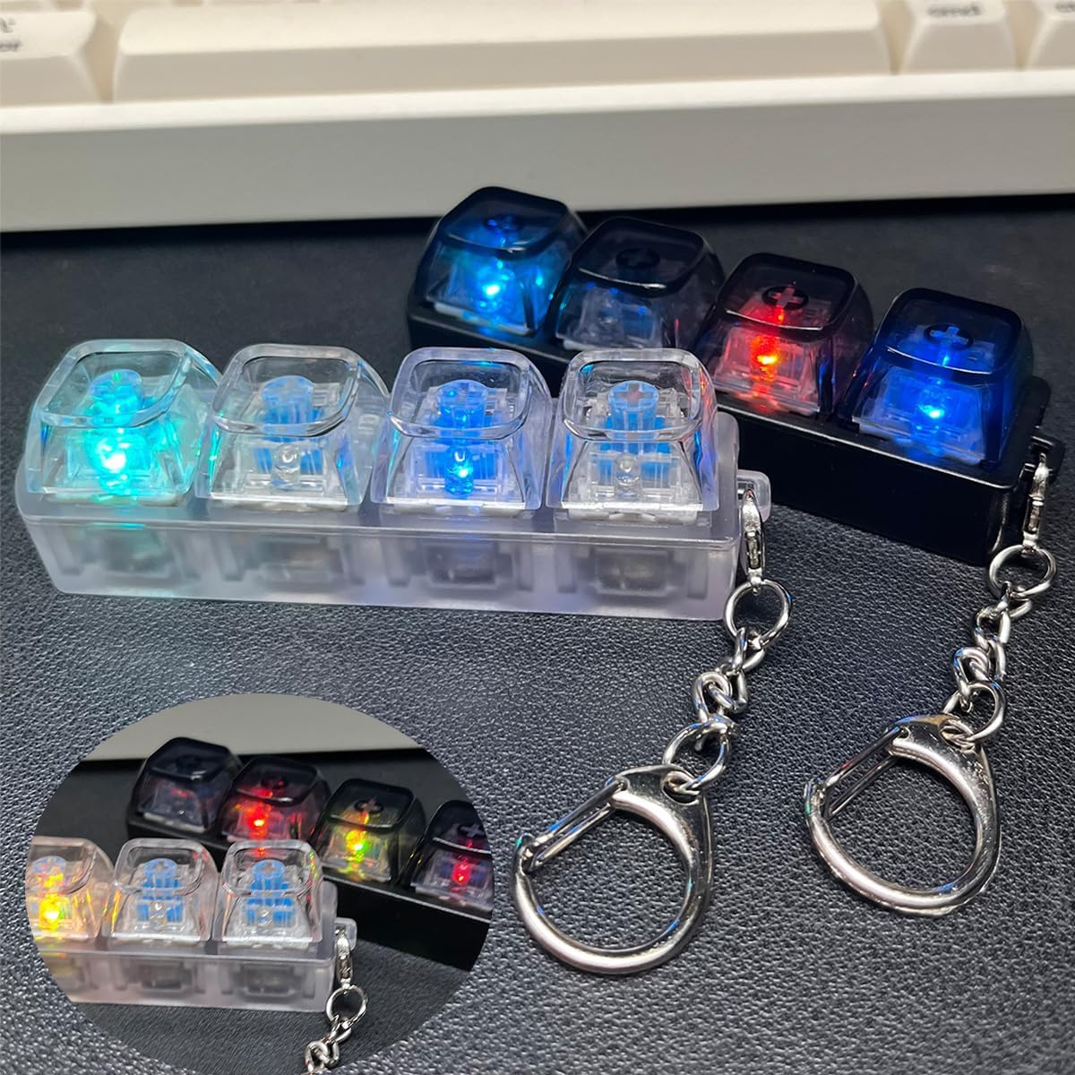 2PCS Keyboard Fidget Toys for Adult,Keyboard Fidget Keychain,Fidget Clicker with LED Light,4 in 1 Mechanical Fidget Keyboard for Release Stress,Easter Gifts,Birthday Gifts,Black & White