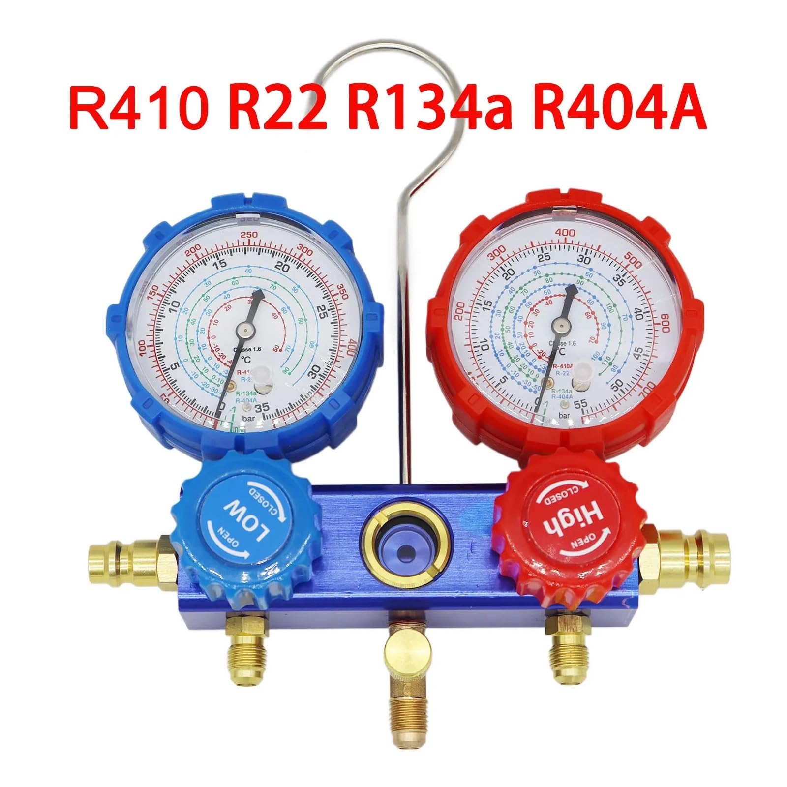 Juego de manómetro de diagnóstico de CA for refrigerante R22 R134A R404A R410A con Manguera de 5 pies acoplador rápido Ajustable Detección en Tiempo Real