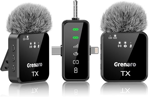 GRENARO Mic for YouTube Wireless, Dual Lapel Wireless Microphone for Recording with LED Display, 164ft Range, Mute/Reverb/