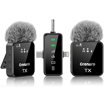GRENARO Mic for YouTube Wireless, Dual Lapel Wireless Microphone for Recording with LED Display, 164ft Range, Mute/Reverb/Noise Reduction for YouTube, Live Streaming, Vlogging (3 in 1 Port Version)