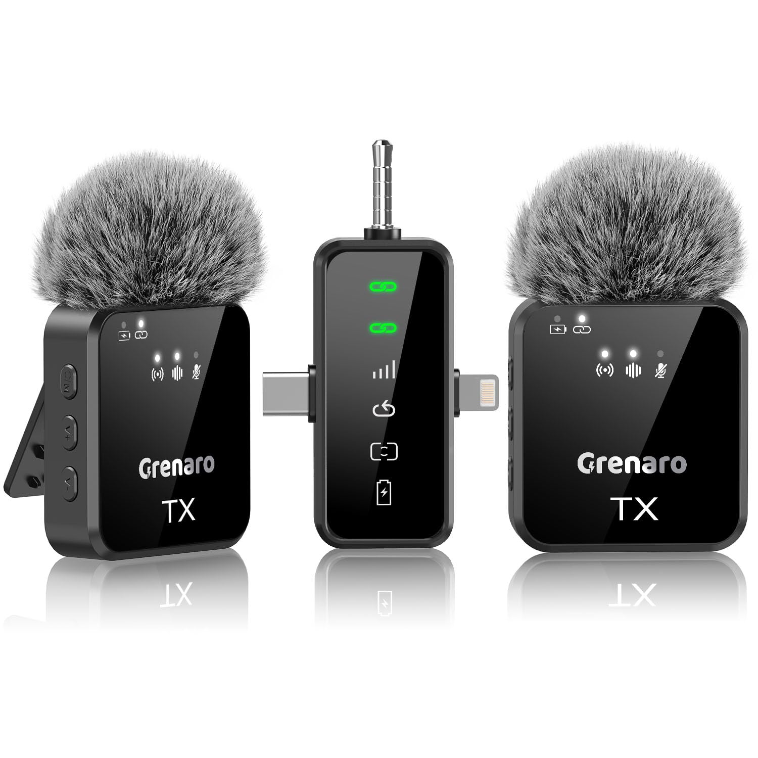 GRENARO 3-in-1 mic for YouTube Wireless for iPhone/Android/Camera - Microphone for Recording with LED Display, 164ft Range, Mute/Reverb/Noise Reduction for YouTube, Live Streaming, Vlogging