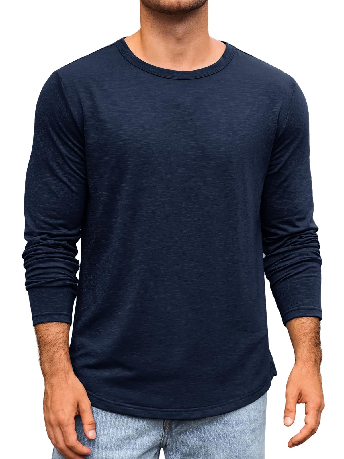 Runcati Herren Langarmshirt Rundhals Langarm T-Shirt Einfarbig Regular Fit Oberteile Sport Freizeit Shirts Casual Basic Unterhemd