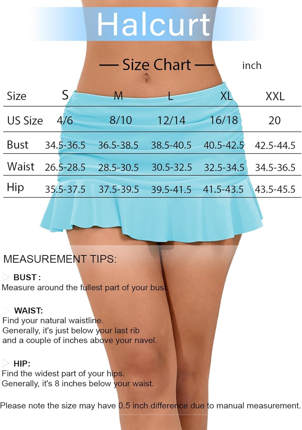 Halcurt Women's Mid Waisted Ruched Ruffle Swim Skirts with Hipster Sexy Bikini Swimsuit Bottoms