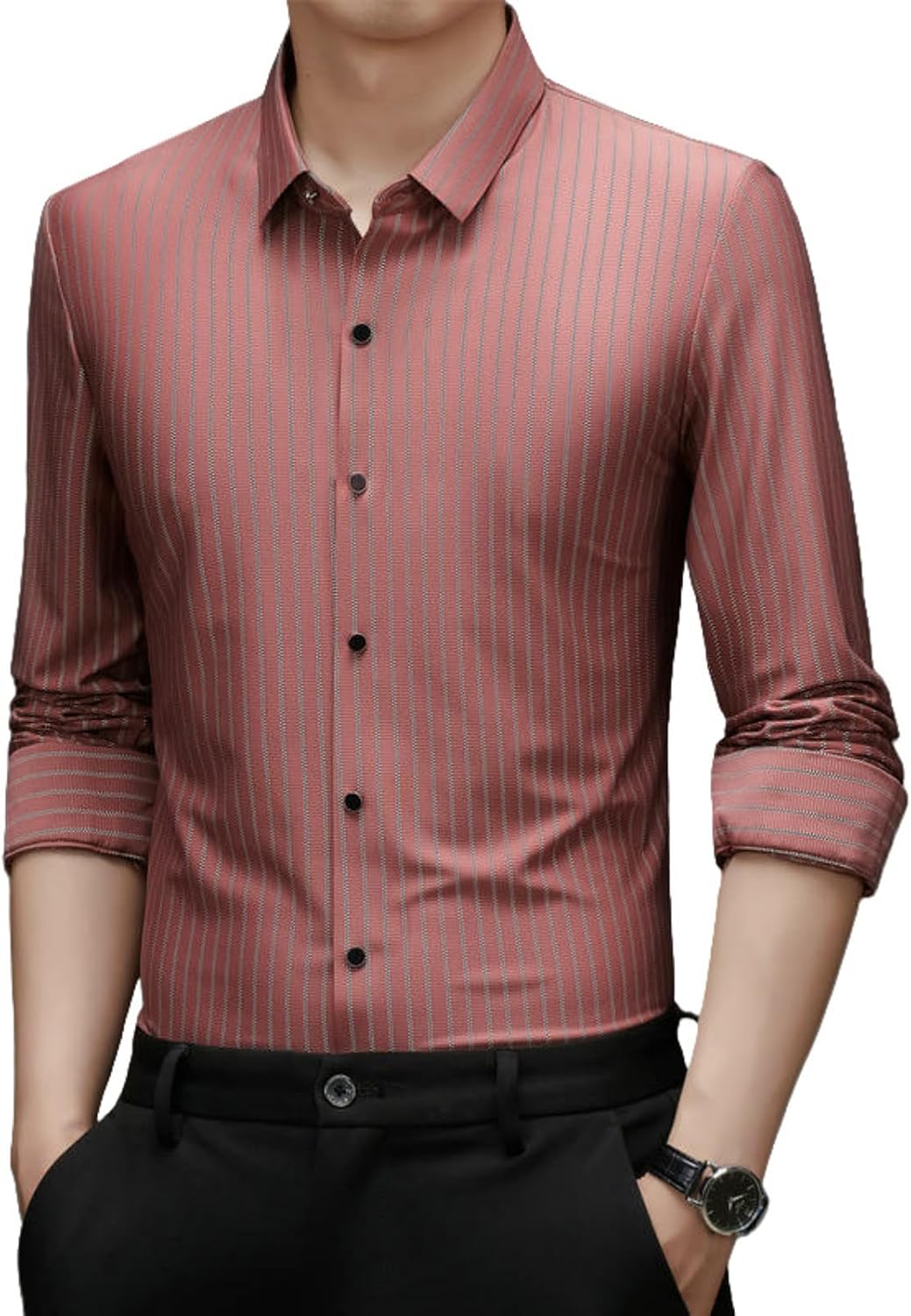 Men's Long Sleeve Seamless Spring Autumn Striped Lapel Shirt
