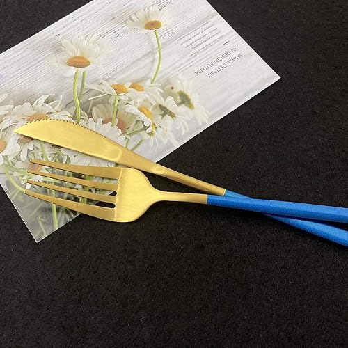 Miniatura 31 de Juego de cubiertos de 36 piezas de acero inoxidable 304 con acabado de manchas de color negro puro, cuchillo de vajilla de postre, tenedor, cuchara