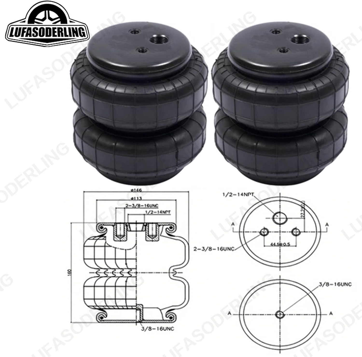 2PCS Universal Air Ride Suspension Spring Bags Double Bellow Standard 2500 lb 1/2"npt Single Port for Ford F150/F250, for GMC Sierra, for Chevrolet Silverado, for Dodge Ram 1500 2500 3500, for Truck