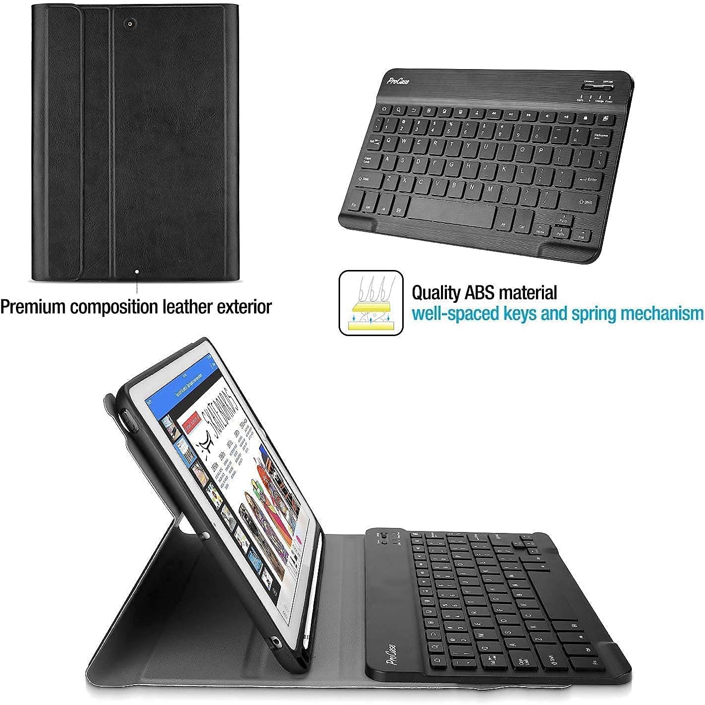 ProCase iPad 9.7 2018 & 2017 Black Keyboard Case Bundle with 2 Pack iPad 9.7 2018 & 2017 / iPad Pro 9.7 / iPad Air 2 / iPad Air Tempered Glass Screen Protectors