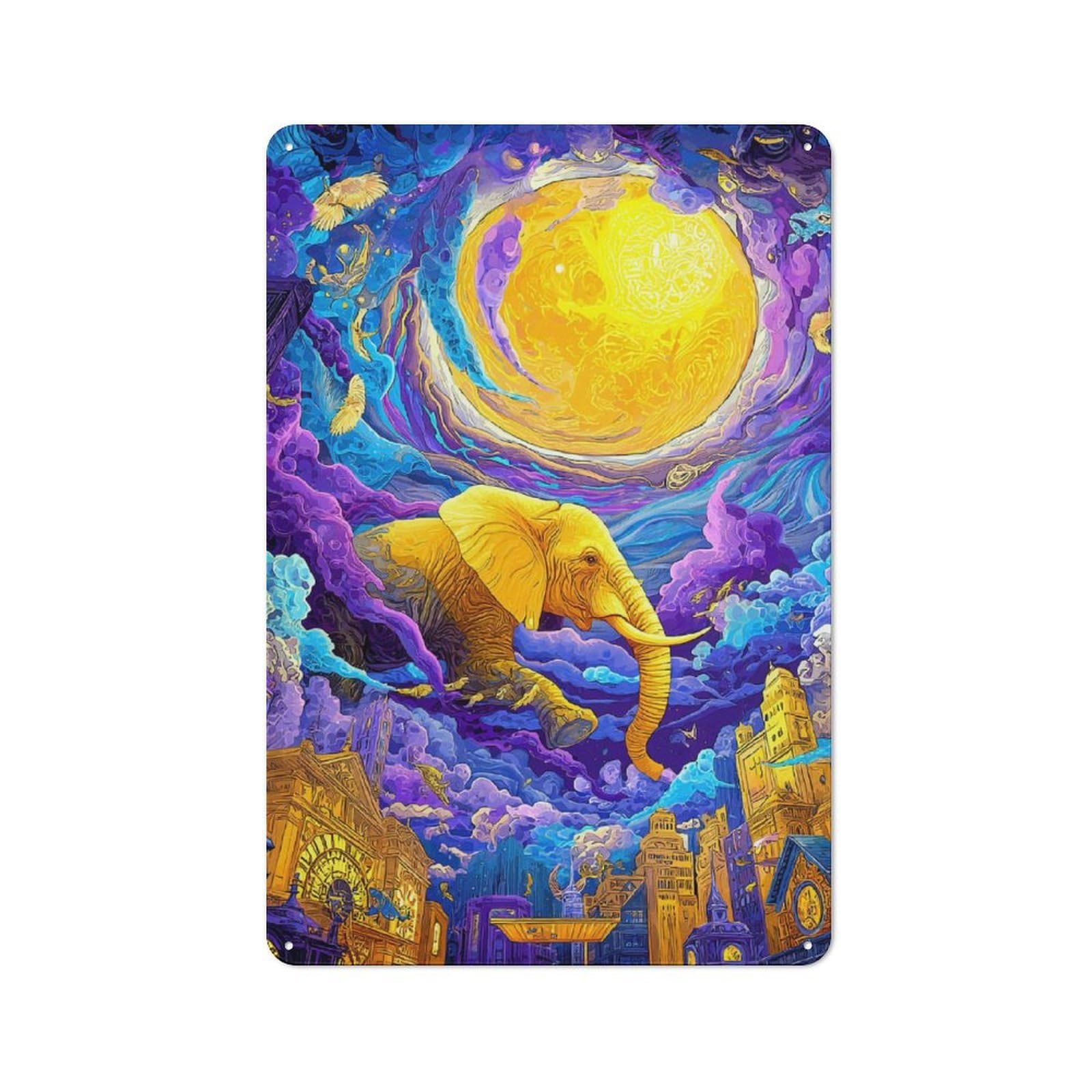 Junmoney Golden Elephant Dreamscape Vintage Cafe Metal Sign 30X20cm Featuring Bistro Wall Plaque For Tea Room, Shop Wall Or Breakfast Area